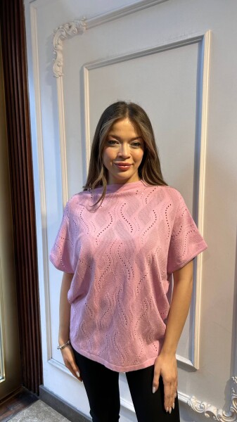 Triko Kazak Taş İşlemeli Pembe - 31920 | KAZEE (3'lü Set L-XL-2XL) - KAZEE