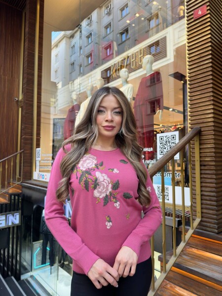 Triko Kazak Taş İşlemeli Pembe - 32035 | KAZEE (3'lü Set M-L-XL) - 3