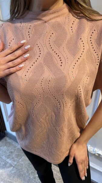 Triko Kazak Taş İşlemeli Pudra - 31920 | KAZEE (3'lü Set L-XL-2XL) - 3