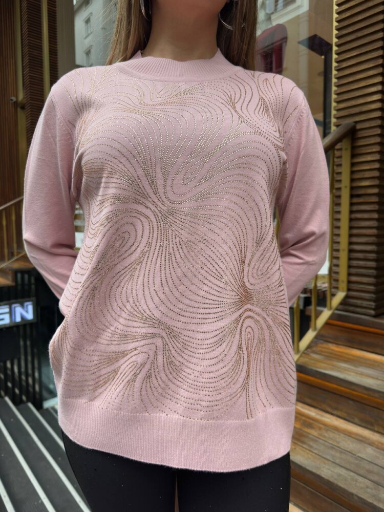 Triko Kazak Taş İşlemeli Pudra - 32065 | KAZEE (3'lü Set L-XL-2XL) - 4