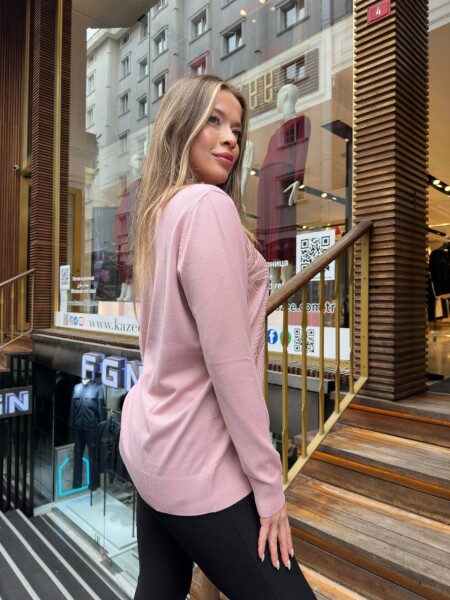 Triko Kazak Taş İşlemeli Pudra - 32065 | KAZEE (3'lü Set L-XL-2XL) - 7