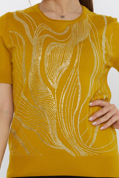 Triko Kazak Taş İşlemeli Safran - 30315 | KAZEE (3'lü Set L-XL-2XL) - 3