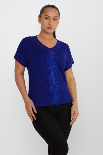 Triko Kazak Taş İşlemeli Saks - 30761 | KAZEE (4'lü Set L-XL-2XL-3XL) - 2