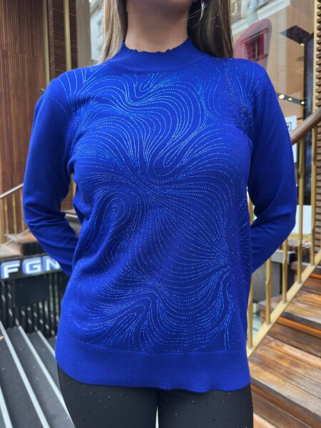 Triko Kazak Taş İşlemeli Saks - 32065 | KAZEE (3'lü Set L-XL-2XL) - 5