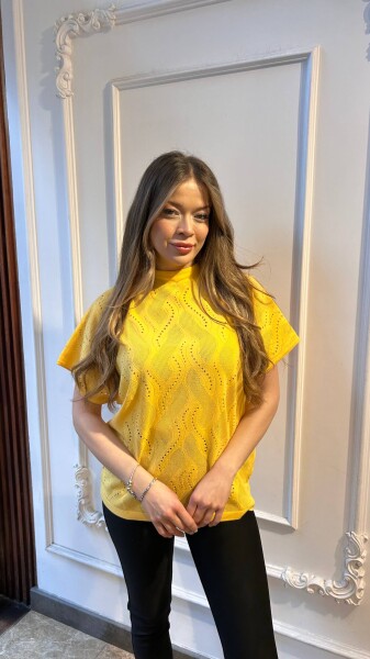 Triko Kazak Taş İşlemeli Sarı - 31920 | KAZEE (3'lü Set L-XL-2XL) - KAZEE