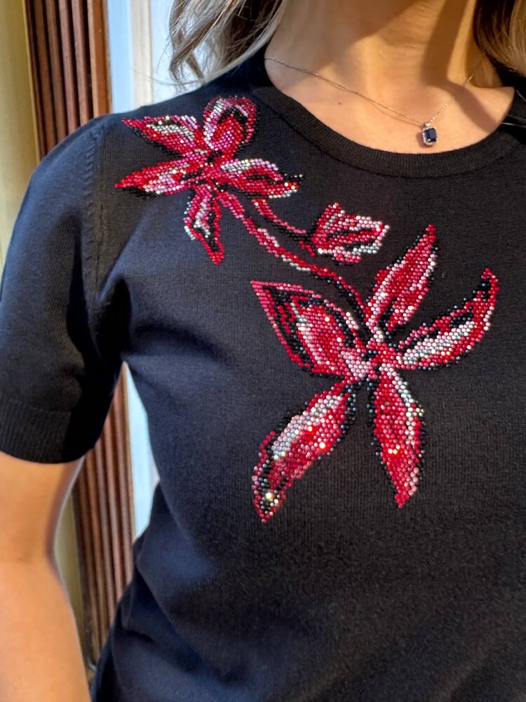 Triko Kazak Taş İşlemeli Siyah - 31051 | KAZEE (3'lü Set S-M-L) - 4