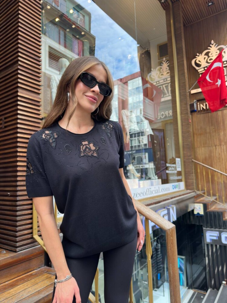 Triko Kazak Taş İşlemeli Siyah - 32209 | KAZEE (3'lü Set L-XL-2XL) - 4