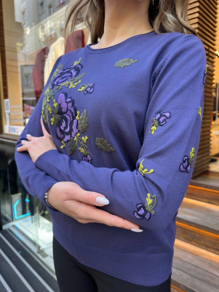 Triko Kazak Taş İşlemeli Violet - 32035 | KAZEE (3'lü Set M-L-XL) - 4