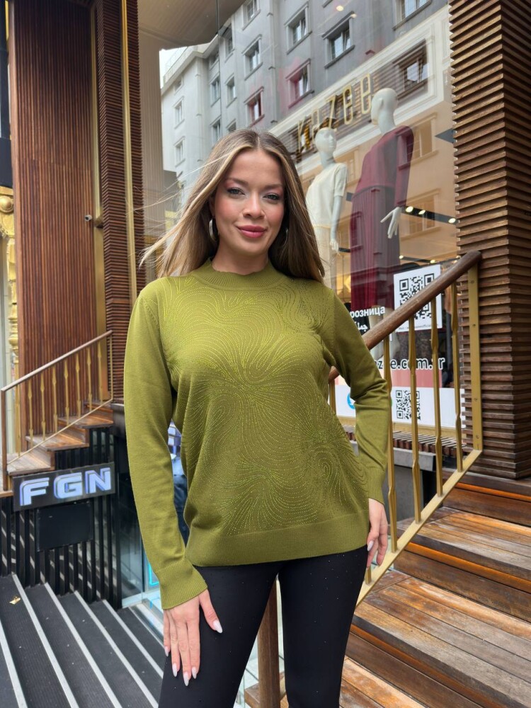 Triko Kazak Taş İşlemeli Yeşil - 32065 | KAZEE (3'lü Set L-XL-2XL) - 2