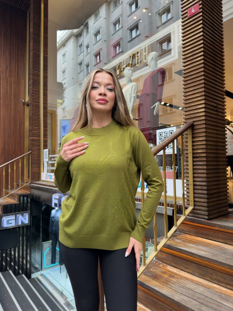 Triko Kazak Taş İşlemeli Yeşil - 32065 | KAZEE (3'lü Set L-XL-2XL) - 3