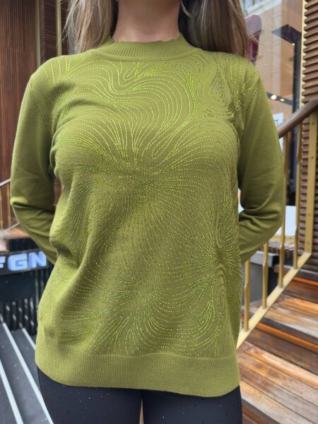 Triko Kazak Taş İşlemeli Yeşil - 32065 | KAZEE (3'lü Set L-XL-2XL) - 5