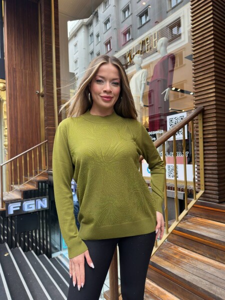 Triko Kazak Taş İşlemeli Yeşil - 32065 | KAZEE (3'lü Set L-XL-2XL) - KAZEE (1)