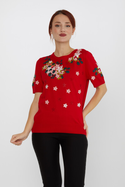 Triko Kazak Taşlı Nakışlı Kırmızı - 16761 | KAZEE (4'lü Set L-XL-2XL-3XL) 