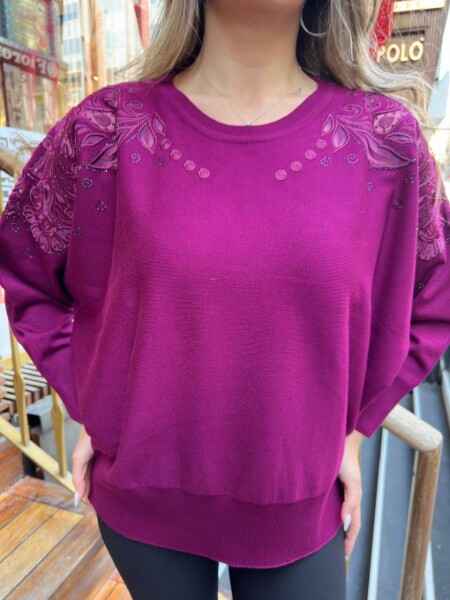 Triko Kazak Tül Detaylı Fuşya - 32174 | KAZEE (3'lü Set XL-2XL-3XL) - 4