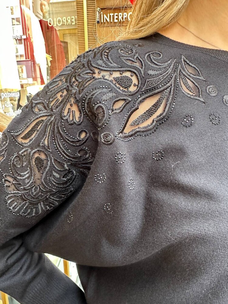 Triko Kazak Tül Detaylı Siyah - 32174 | KAZEE (3'lü Set XL-2XL-3XL) - 4