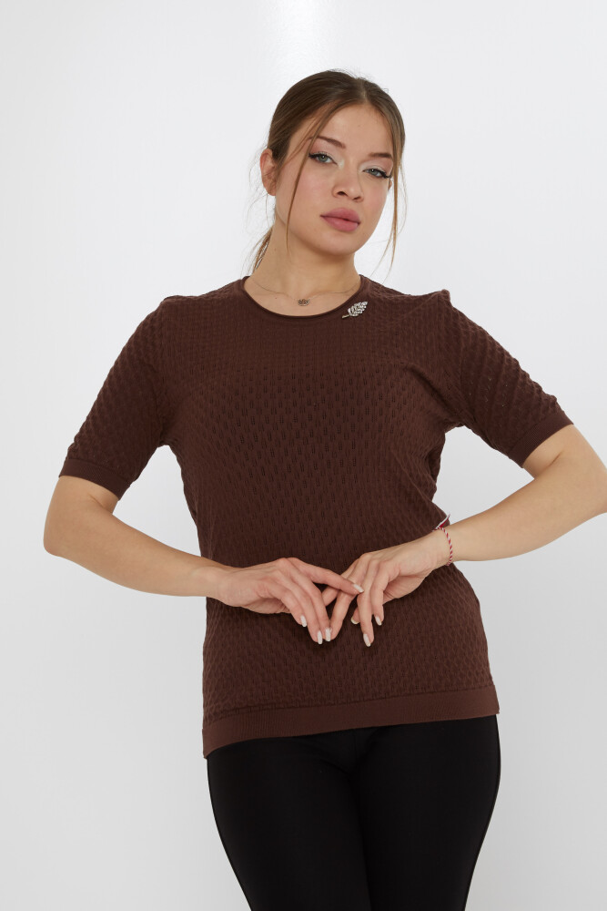 Triko Kazak Yaprak Broşlu Kahve - 31811 | KAZEE (3'lü Set M-L-XL) - 1