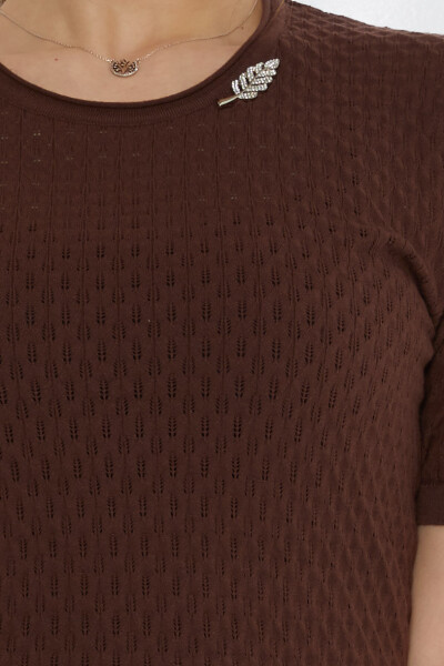 Triko Kazak Yaprak Broşlu Kahve - 31811 | KAZEE (3'lü Set M-L-XL) - 5