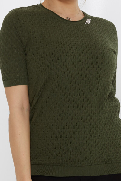 Triko Kazak Yaprak Broşlu Vert - 31811 | KAZEE (3'lü Set M-L-XL) - 3