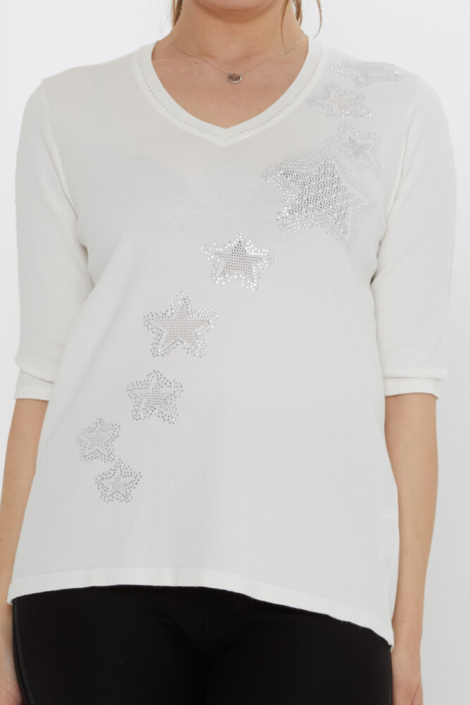Triko Kazak Yıldız İşlemeli Ekru - 31779 | KAZEE (3'lü Set M-L-XL) - 3