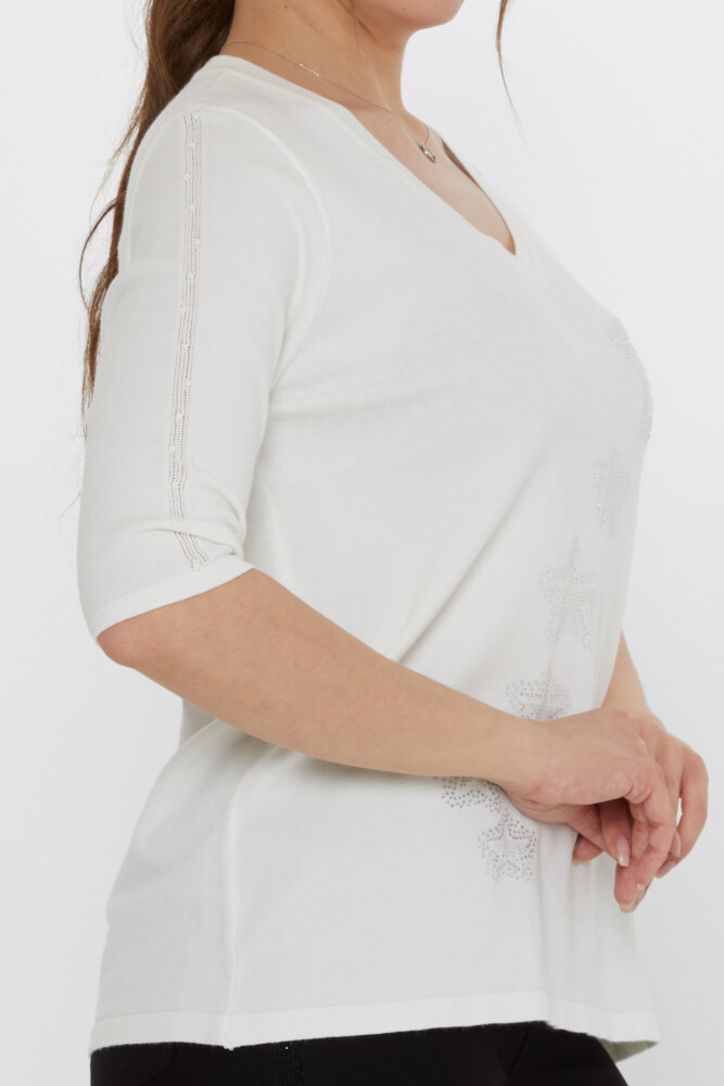 Triko Kazak Yıldız İşlemeli Ekru - 31779 | KAZEE (3'lü Set M-L-XL) - 4