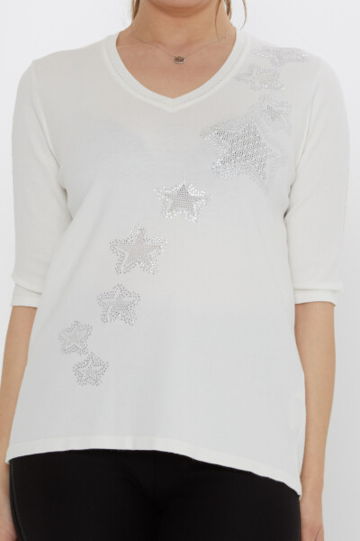 Triko Kazak Yıldız İşlemeli Ekru - 31779 | KAZEE (3'lü Set M-L-XL) - 3