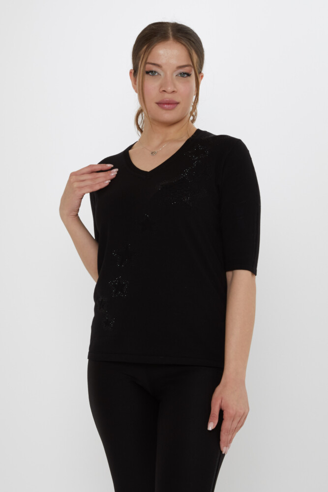 Triko Kazak Yıldız İşlemeli Siyah - 31779 | KAZEE (3'lü Set M-L-XL) - 2