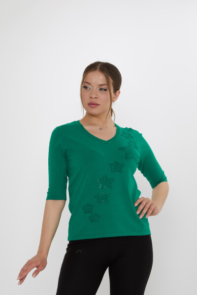 Triko Kazak Yıldız İşlemeli Yeşil - 31779 | KAZEE (3'lü Set M-L-XL) - KAZEE 