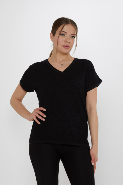 Triko Kazak Yırtmaç Detaylı Siyah - 31249 | KAZEE (3'lü Set L-XL-2XL) - KAZEE 