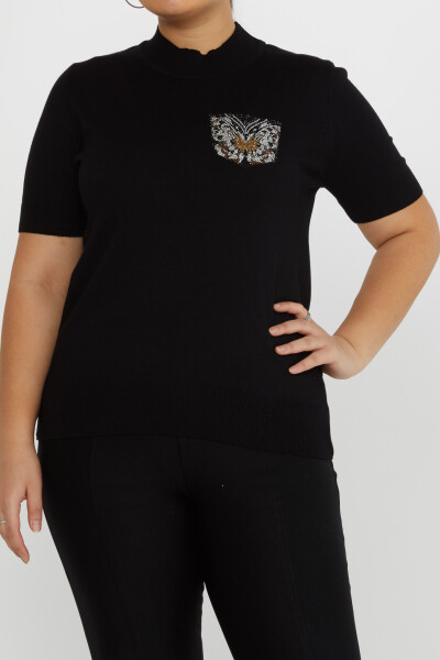 Трикотаж Свитер Бабочка с каменной вышивкой Черный - 31552 | KAZEE (набор из 3 шт. M-L-XL) - 2
