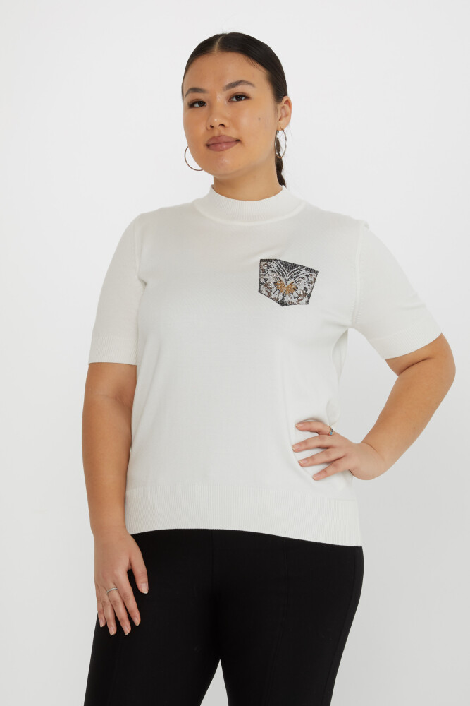 Трикотаж Свитер Бабочка с каменной вышивкой Экрю - 31552 | KAZEE (набор из 3 шт. M-L-XL) - 1
