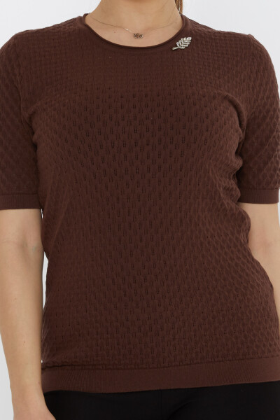 Трикотаж Свитер с брошью-Листиком Коричневый - 31811 | KAZEE (Набор из 3 шт. M-L-XL) - 3