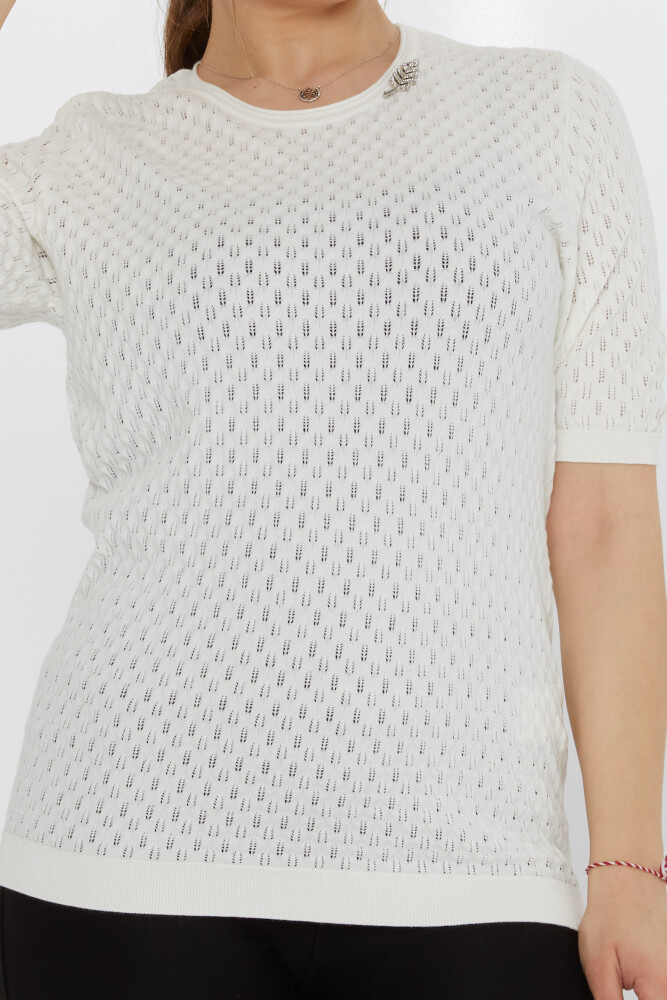 Трикотаж Свитер с брошью-Листом цвета экрю - 31811 | KAZEE (Набор из 3 шт. M-L-XL) - 3