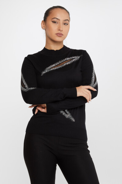 Трикотаж Свитер с каменной вышивкой Черный-Экрю - 30090 | KAZEE (набор из 4 шт. M-L-XL-2XL) - 2