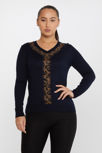 Трикотаж Свитер с леопардовым узором Темно-синий - 30749 | KAZEE (набор из 4 шт. M-L-XL-2XL) - Kazee