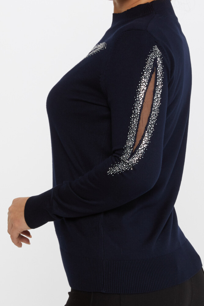 Трикотаж Свитер с вышивкой камнями темно-синий - 30090 | KAZEE (набор из 4 шт. M-L-XL-2XL) - 4