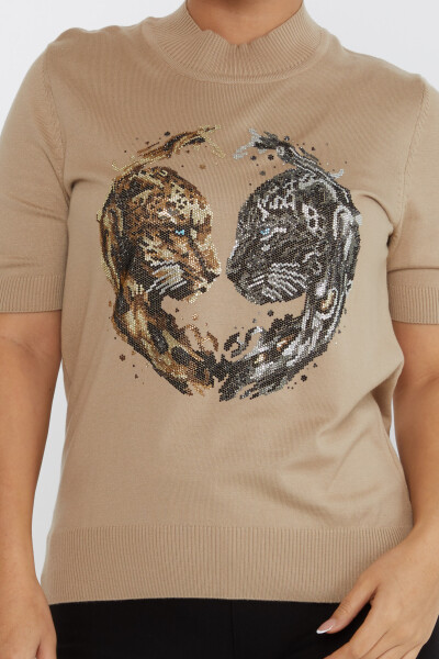 Трикотаж Свитер Тигр Каменная вышивка Бежевый — 30463 | KAZEE (набор из 4 шт. L-XL-2XL-3XL) - 3