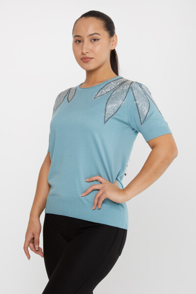 Трикотажный свитер на плечо с вышивкой из камня цвета мяты - 30792 | KAZEE (Набор из 4 шт. M-L-XL-2XL) 