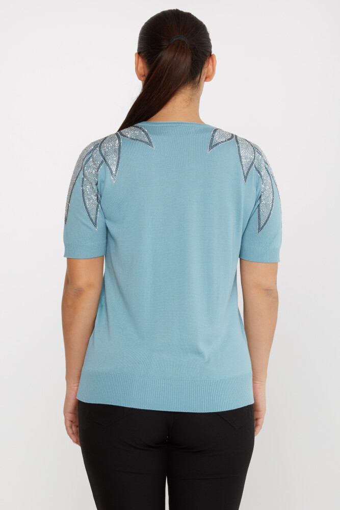 Трикотажный свитер на плечо с вышивкой из камня цвета мяты - 30792 | KAZEE (Набор из 4 шт. M-L-XL-2XL) - 5