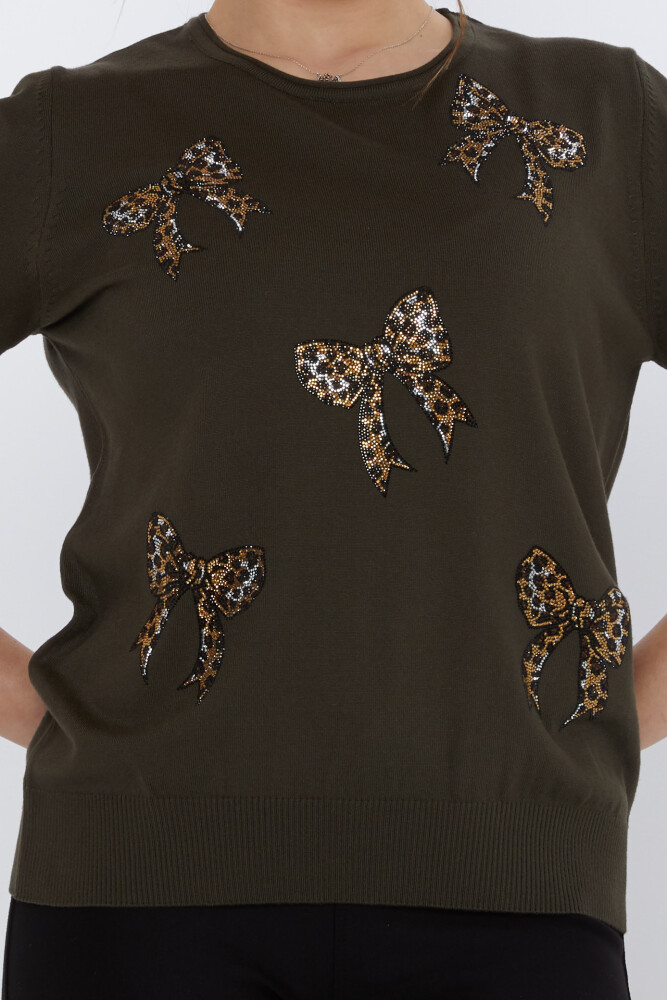 Трикотажный свитер с вышитым камнем, зеленый - 31577 | KAZEE (Набор из 3 XL-2XL-3XL) - 3