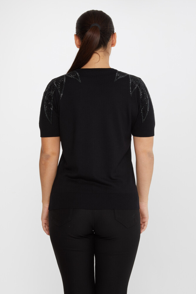 Трикотажный свитер с вышитыми на плечах камнями черного цвета - 30792 | KAZEE (Набор из 4 шт. M-L-XL-2XL) - 5