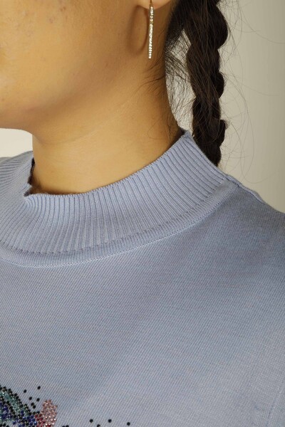 سترة تريكو بجيب حجر منقوشة أزرق فاتح - 30473 | كازي (مجموعة من 4 L-XL-2XL-3XL) - 3