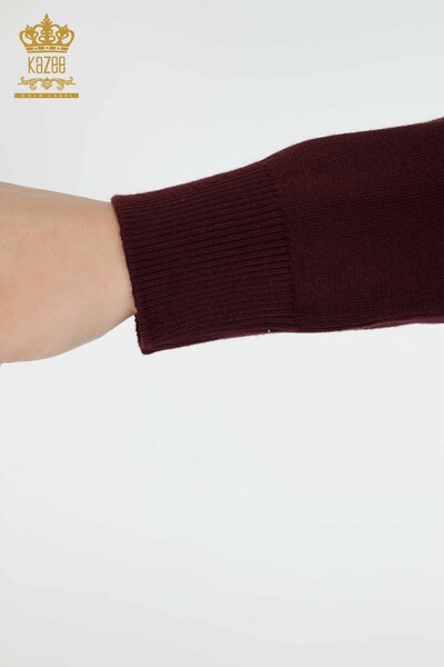 تريكو نسائية بالجملة سترة عالية الياقة الأساسية البرقوق - 16663 | kazee - 5