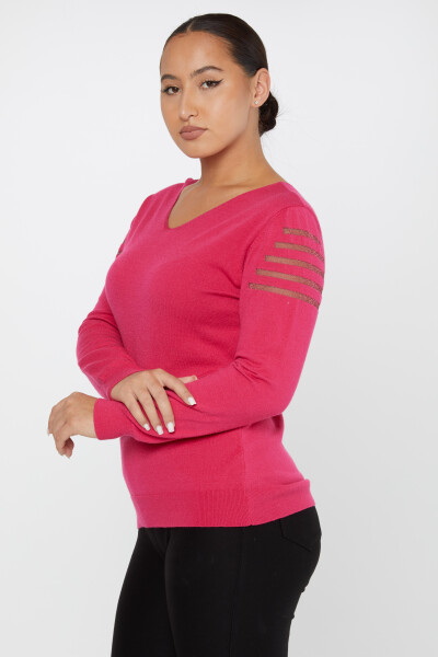 Tül Detaylı V Yaka Triko Kazak Fujya - 2425-31007 | KAZEE (2'li Set M-2) - Kazee