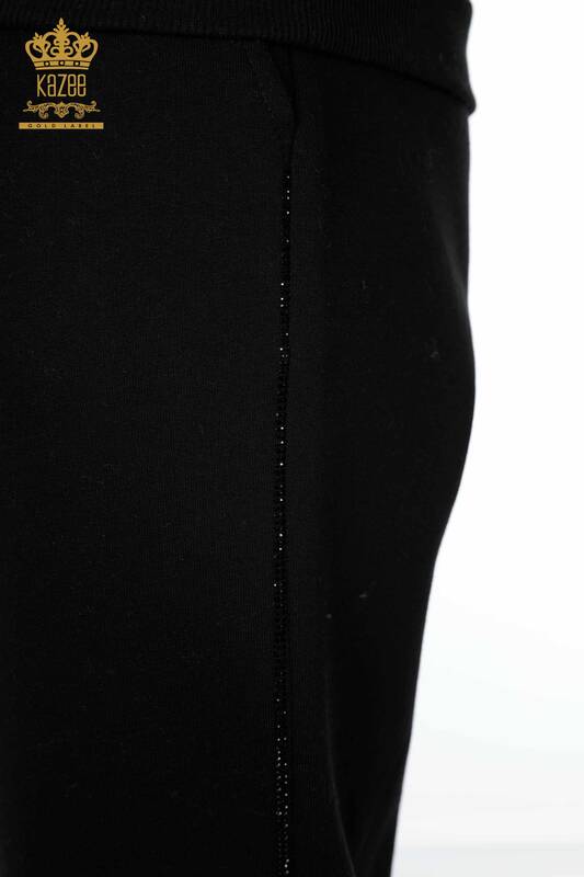 Set tuta da donna all'ingrosso con cappuccio visone nero - 17468 | KAZEE