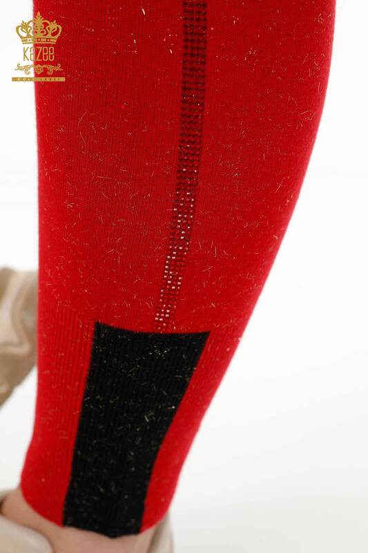 Set tuta da donna all'ingrosso con cappuccio pietra ricamata rosso - 16501 | KAZEE