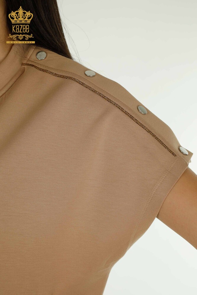 Set tuta da donna all'ingrosso manica corta cammello - 17680 | KAZEE - 6