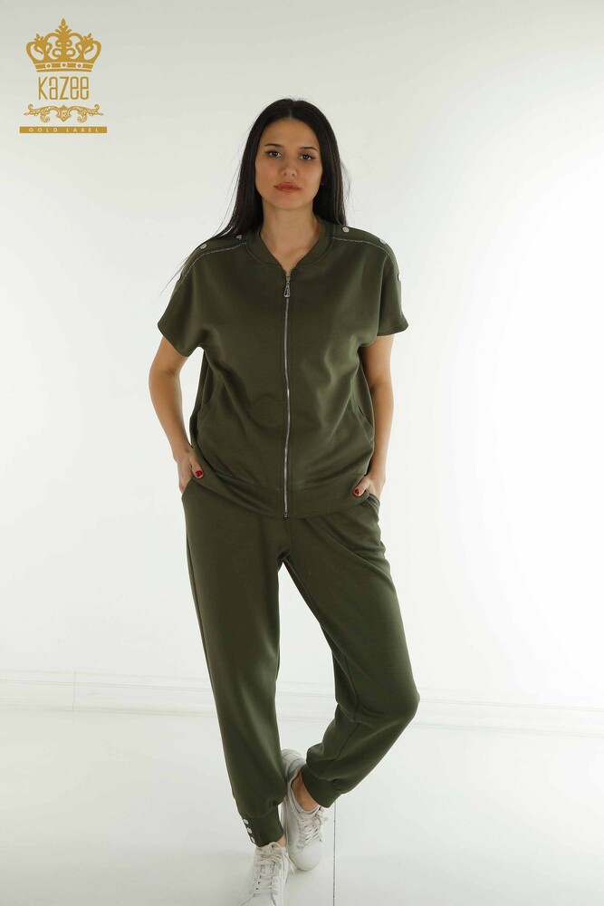 Vendita all'ingrosso Set di tute da donna manica corta kaki - 17680 | KAZEE - 1