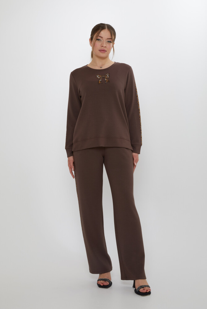 Tuta Strip Stone Ricamata Marrone - 17902 | KAZEE (Set di 3 L-XL-2XL) - 1