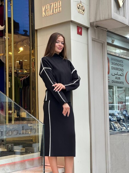 Two Piece Suit Stand Collar Black - 31303 | KAZEE (3 Piece Set S-M-L) 