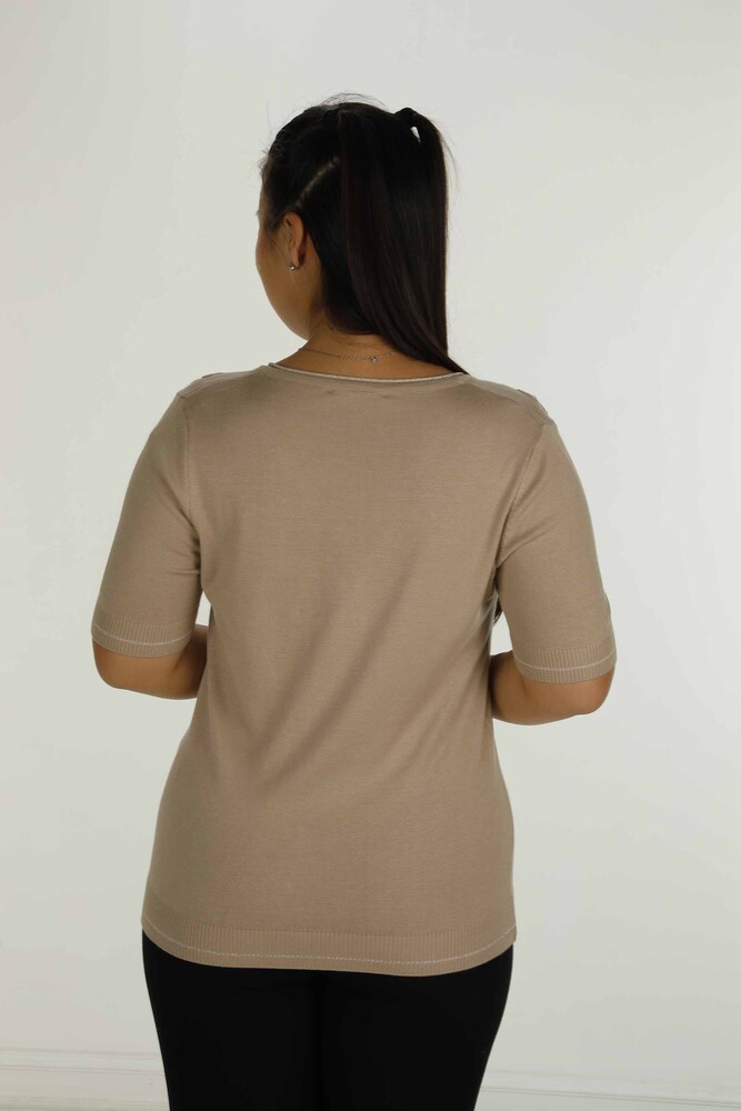 V Neck Short Sleeve Stone Knitwear Beige - 30814 | KAZEE - 6